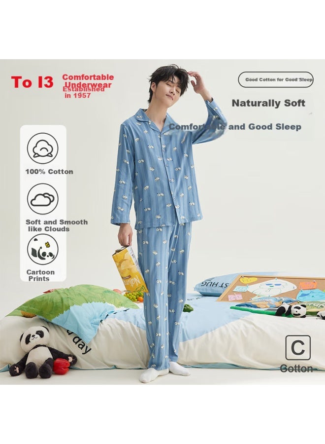 Hodo Cotton Pajamas, Lightweight Cardigan With Long Sleeves And Pants, Cute Printed Couple Loungewear Set - Image 1