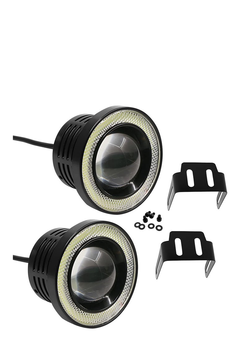 SOLARAE مصباح ضباب سيارة بعيون ملائكية، 2 قطعة مصباح LED دائري COB عالي القوة ساطع، مع حلقات عيون ملائكية بيضاء، مصباح أمامي عالمي للإضاءة النهارية DRL، مصابيح قيادة سيارة بروجيكتور (أبيض) - Image 2