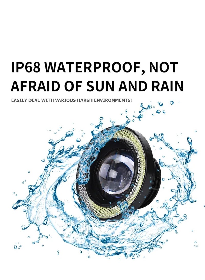 SOLARAE مصباح ضباب سيارة بعيون ملائكية، 2 قطعة مصباح LED دائري COB عالي القوة ساطع، مع حلقات عيون ملائكية بيضاء، مصباح أمامي عالمي للإضاءة النهارية DRL، مصابيح قيادة سيارة بروجيكتور (أبيض) - Image 3