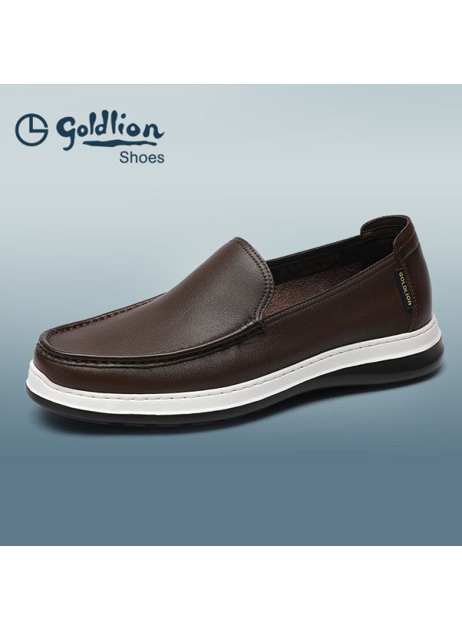 Goldlion Men's Shoes, Same Style As In Shopping Malls, Lightweight Shock-absorbing Breathable Slip-on Business Casual Leather Shoes G255410134scb Dark Brown Size 38 - Image 4