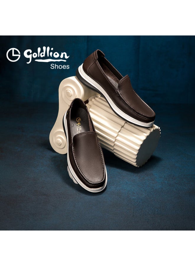 Goldlion Men's Shoes, Same Style As In Shopping Malls, Lightweight Shock-absorbing Breathable Slip-on Business Casual Leather Shoes G255410134scb Dark Brown Size 38 - Image 2