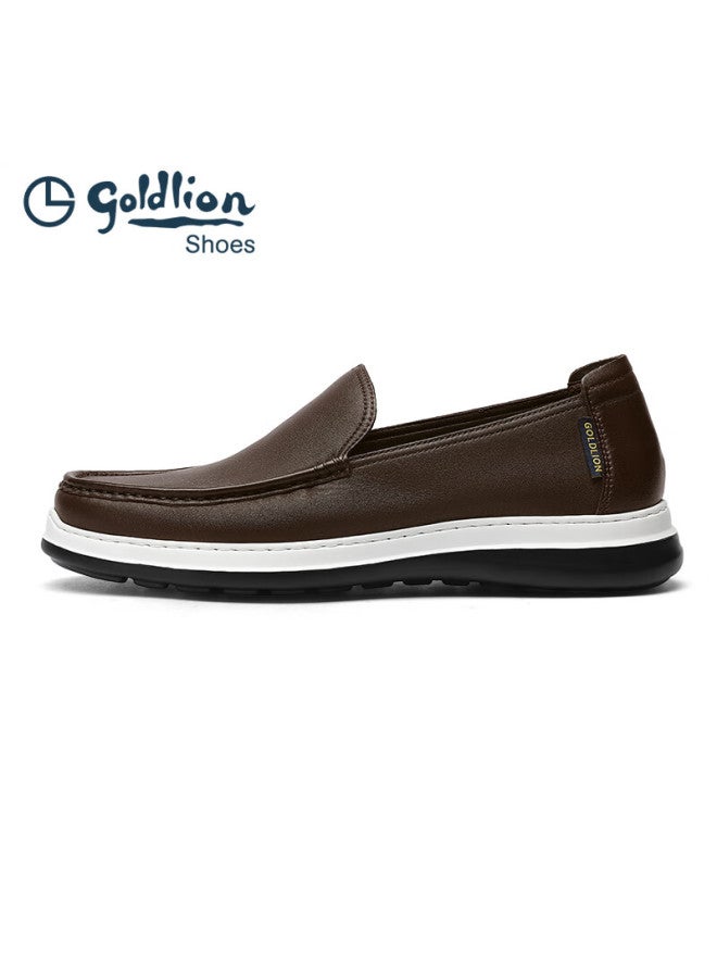 Goldlion Men's Shoes, Same Style As In Shopping Malls, Lightweight Shock-absorbing Breathable Slip-on Business Casual Leather Shoes G255410134scb Dark Brown Size 38 - Image 5