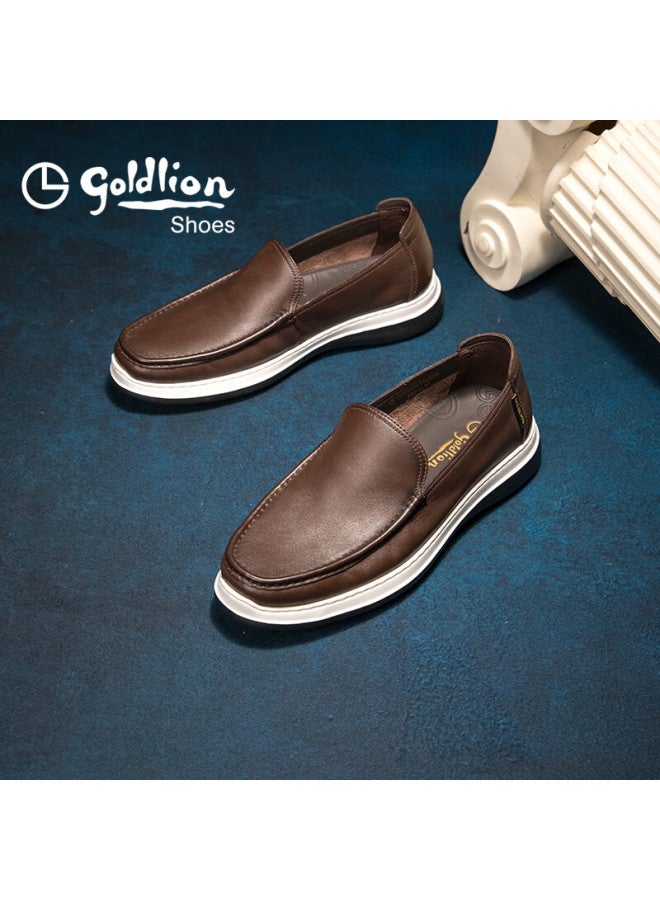 Goldlion Men's Shoes, Same Style As In Shopping Malls, Lightweight Shock-absorbing Breathable Slip-on Business Casual Leather Shoes G255410134scb Dark Brown Size 38 - Image 3