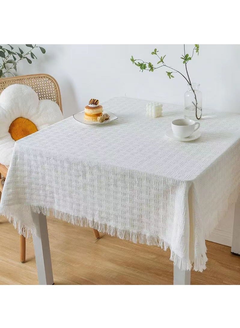 FASHION HOME Cotton Linen Lace Rectangle And Round Tablecloth Table Cover with Tassel - Image 3