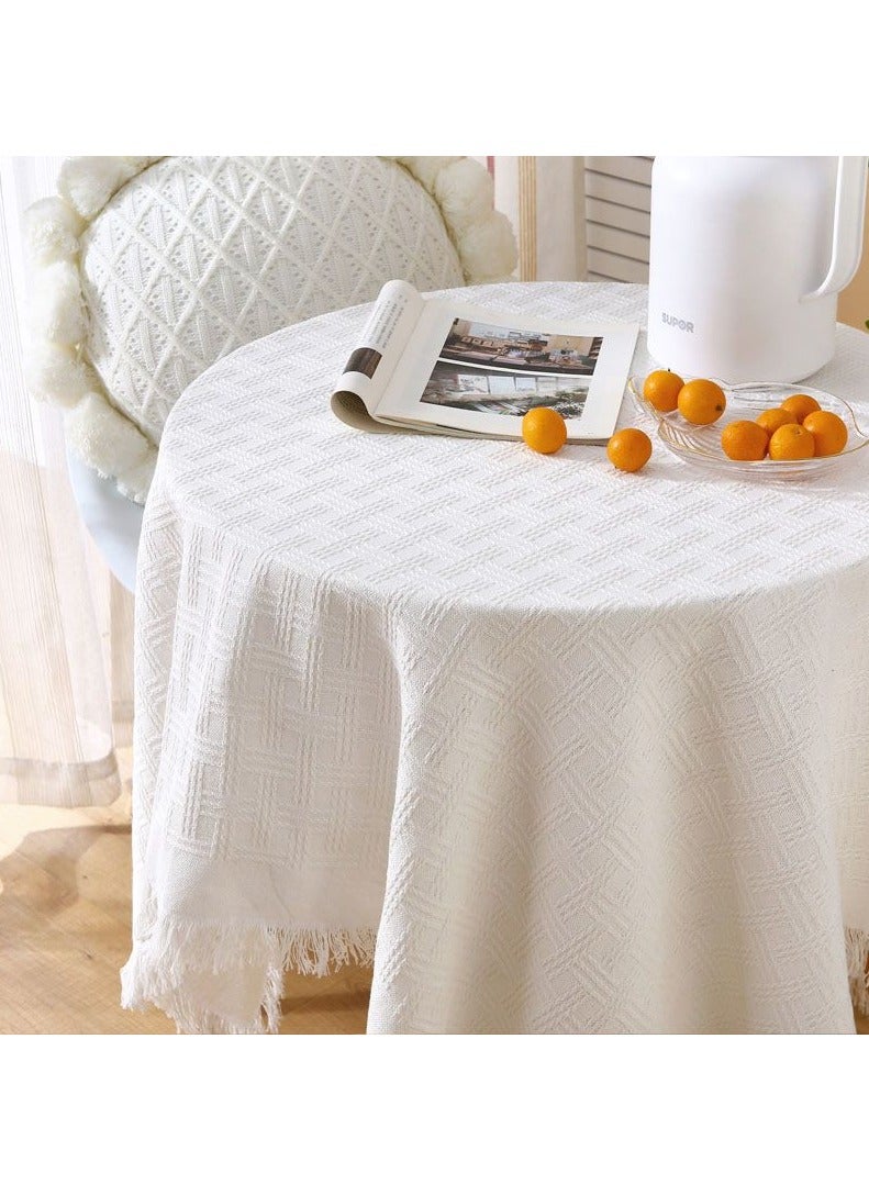 FASHION HOME Cotton Linen Lace Rectangle And Round Tablecloth Table Cover with Tassel - Image 5