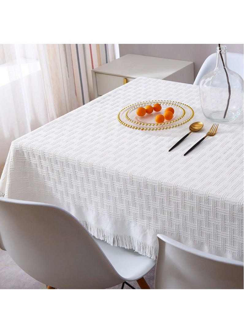 FASHION HOME Cotton Linen Lace Rectangle And Round Tablecloth Table Cover with Tassel - Image 2