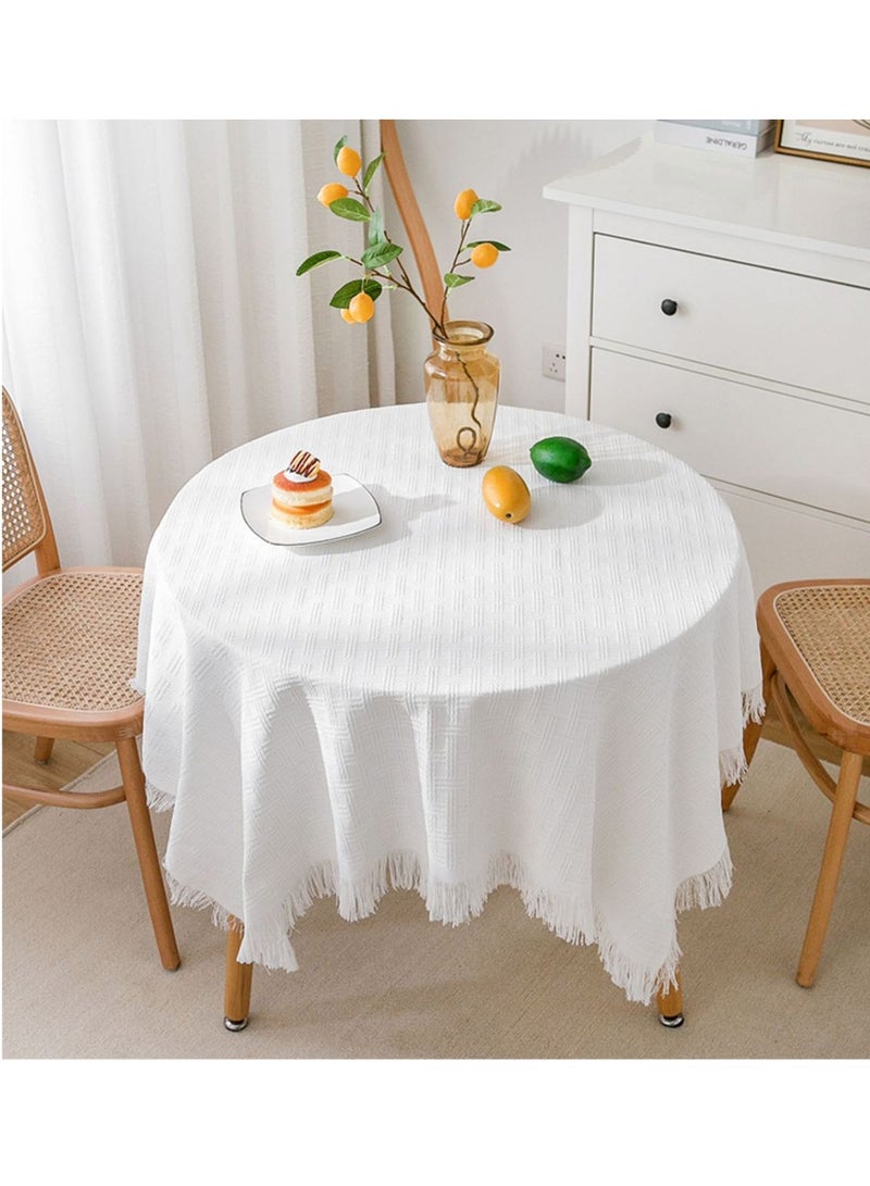 FASHION HOME Cotton Linen Lace Rectangle And Round Tablecloth Table Cover with Tassel - Image 4
