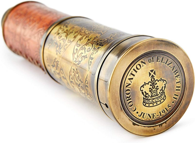 Super7One Handcrafted Telescope | Half Leather Carving | 20 Inches | Functional Vintage Replica Brass Nautical Antique Spyglass Telescope | - Image 4