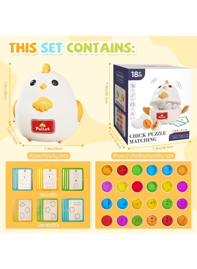Arabest Matching Eggs Toy Chicken Easter Eggs Toy for Toddler Fine Motor Skills Color & Shape Sorter Recognition Egg Toys Montessori Sensory Educational Geometric Puzzle Toys Best Gifts for Kids Boys Girls - Image 2