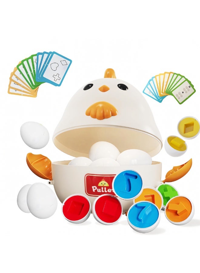 Arabest Matching Eggs Toy Chicken Easter Eggs Toy for Toddler Fine Motor Skills Color & Shape Sorter Recognition Egg Toys Montessori Sensory Educational Geometric Puzzle Toys Best Gifts for Kids Boys Girls - Image 1