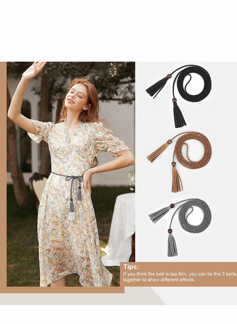 SYOSI Womens Belts, Tassel Braided Bowknot Thin Waist for Dresses Rope Belt, Dress Chain Rope - Image 3