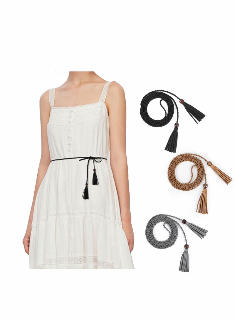 SYOSI Womens Belts, Tassel Braided Bowknot Thin Waist for Dresses Rope Belt, Dress Chain Rope - Image 1