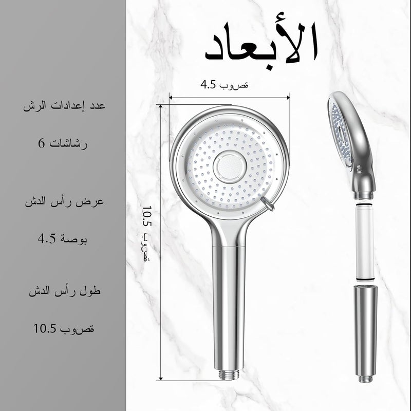 FEELSO Hard Water Filter Shower Head with 15 Layers Filtration & 1.5m Hose | 3 Modes Water Saving High Pressure Shower Heads for Residual Chlorine Remove ＆ Reduce Dry Itchy Skin Silver - Image 5