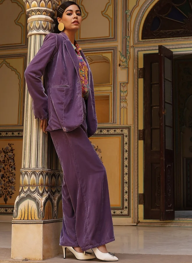 AKS Blue Silk Blend Blazer and Trousers Set for Women