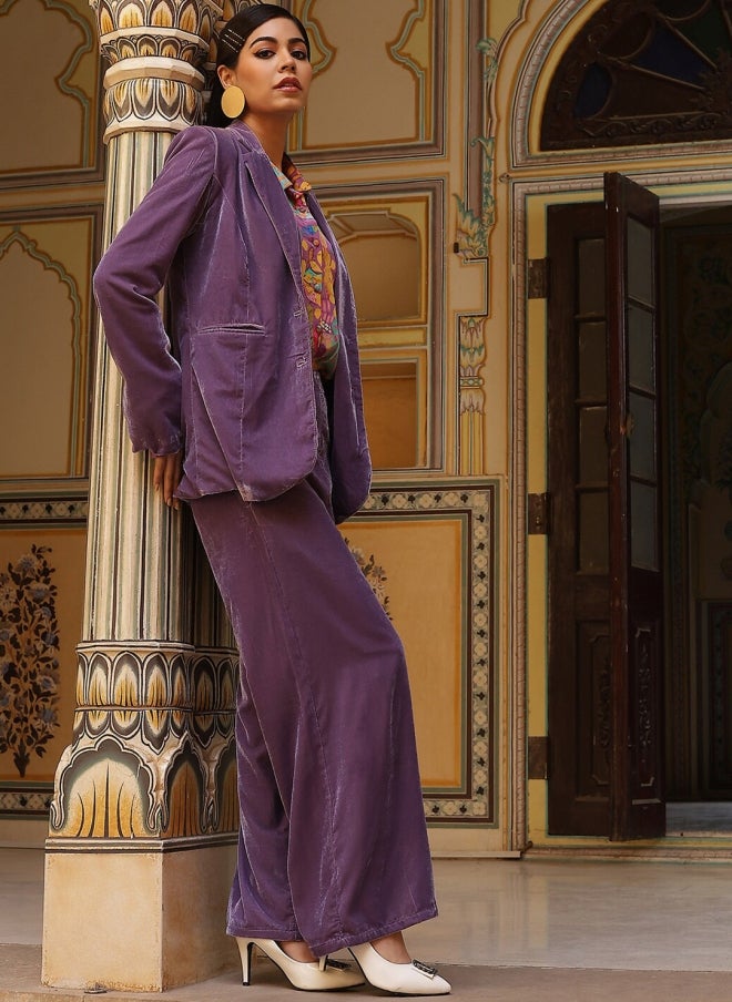 AKS Blue Silk Blend Blazer and Trousers Set for Women - Image 3