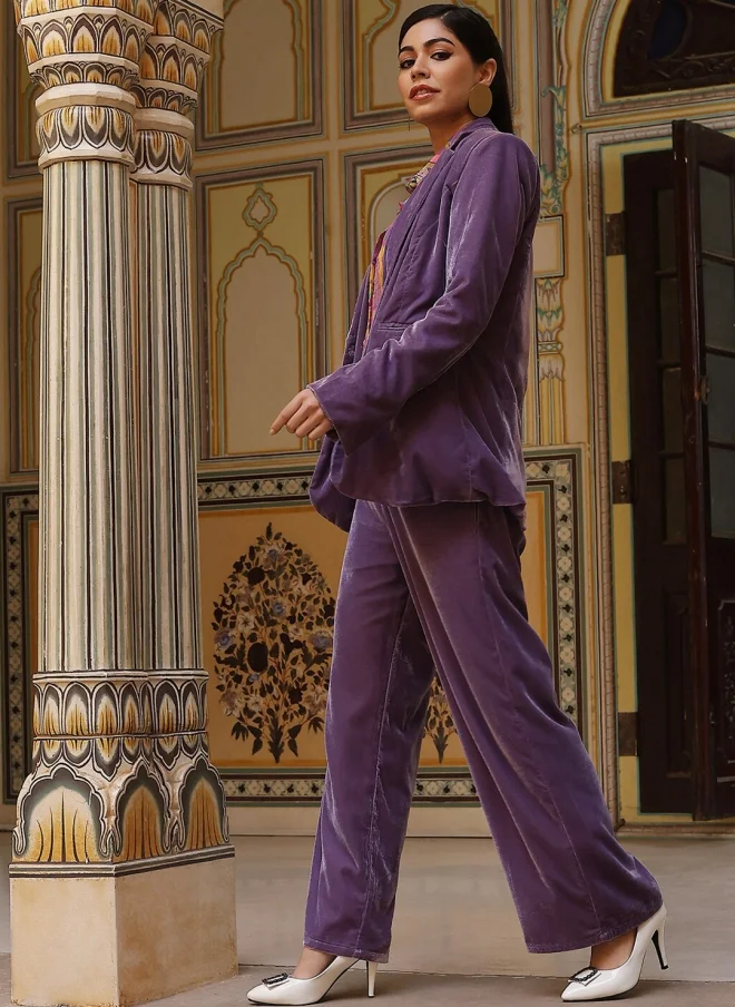 AKS Blue Silk Blend Blazer and Trousers Set for Women