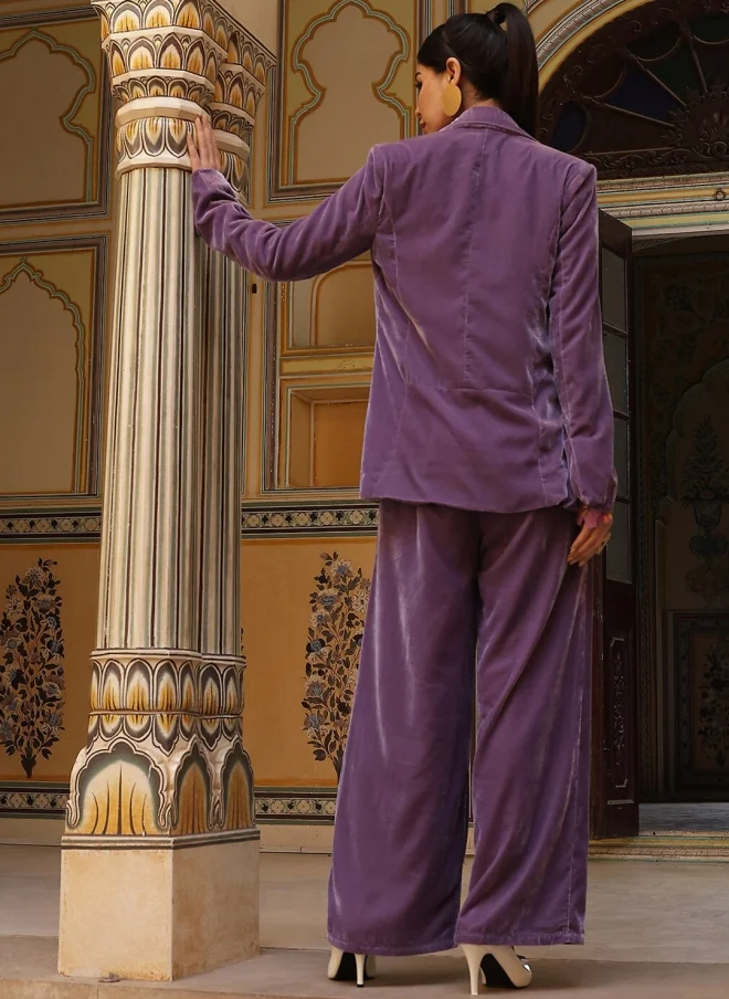 AKS Blue Silk Blend Blazer and Trousers Set for Women