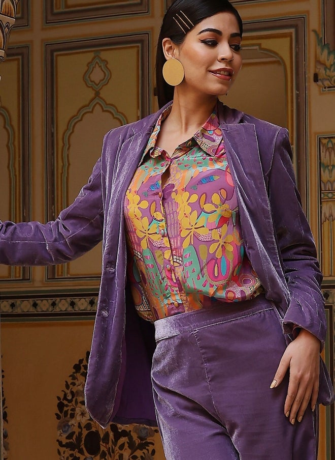 AKS Blue Silk Blend Blazer and Trousers Set for Women - Image 2
