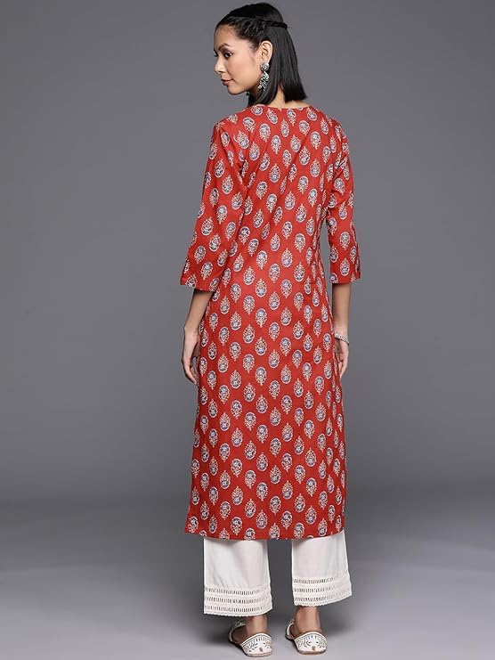 Varanga Women's Cotton Printed Regular Kurta – Comfortable, Stylish, and Perfect for Every Occasion with Beautiful Prints and Timeless Design Orange - Image 3