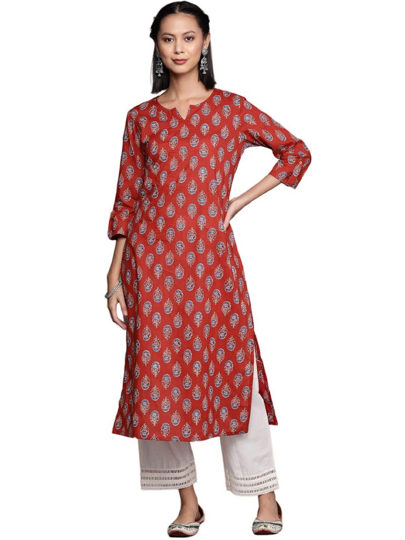 Varanga Women's Cotton Printed Regular Kurta – Comfortable, Stylish, and Perfect for Every Occasion with Beautiful Prints and Timeless Design Orange - Image 1