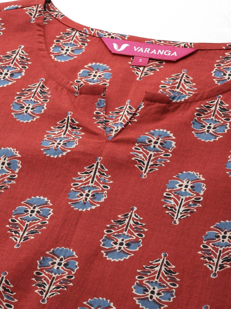 Varanga Women's Cotton Printed Regular Kurta – Comfortable, Stylish, and Perfect for Every Occasion with Beautiful Prints and Timeless Design Orange - Image 4
