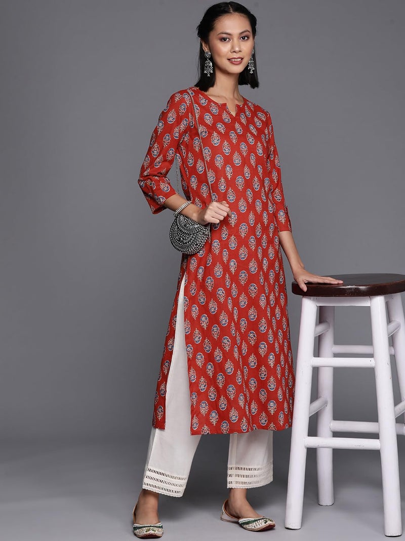 Varanga Women's Cotton Printed Regular Kurta – Comfortable, Stylish, and Perfect for Every Occasion with Beautiful Prints and Timeless Design Orange - Image 5