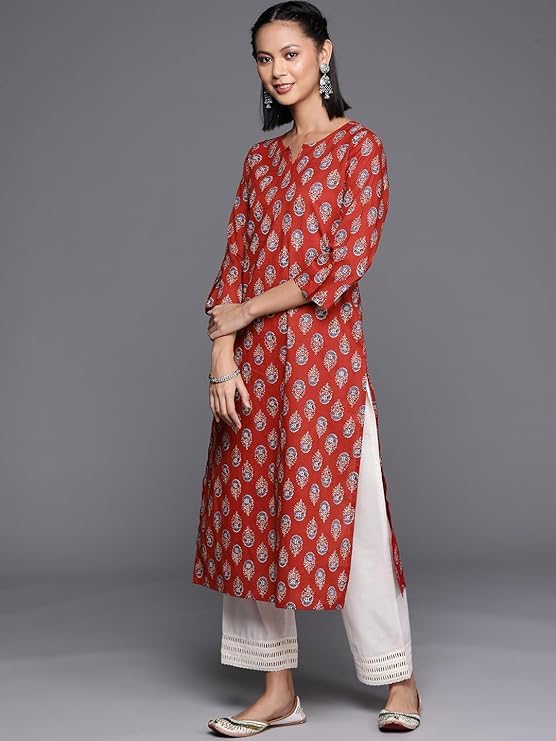 Varanga Women's Cotton Printed Regular Kurta – Comfortable, Stylish, and Perfect for Every Occasion with Beautiful Prints and Timeless Design Orange - Image 2