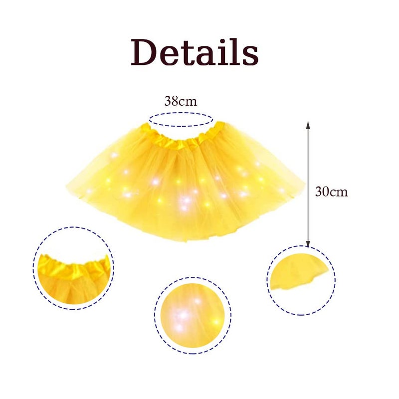 Bybyseno Baby Girls Light Up LED Ballet Tutu Skirt Dress Up Costume Tutu Kids Party 3-Layer Multicolor Skirts (Yellow) - Image 2