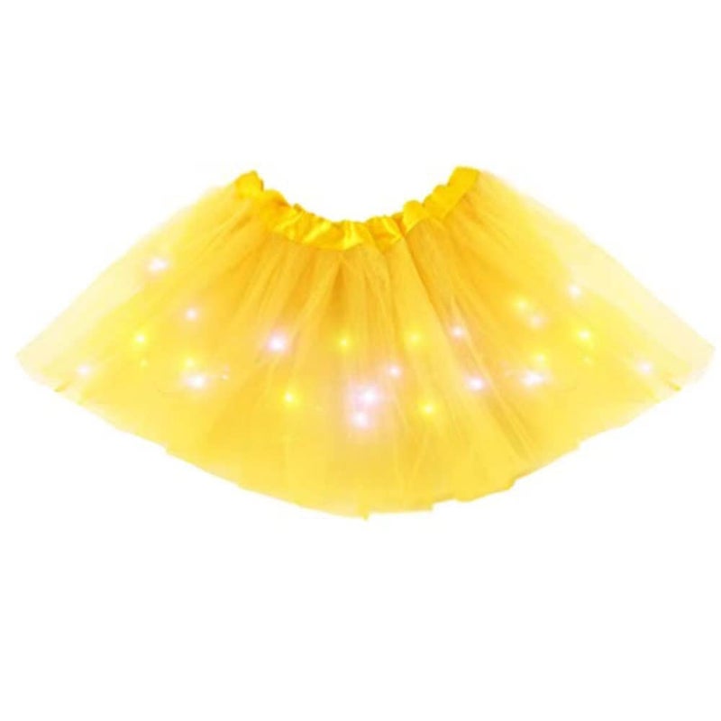 Bybyseno Baby Girls Light Up LED Ballet Tutu Skirt Dress Up Costume Tutu Kids Party 3-Layer Multicolor Skirts (Yellow) - Image 1