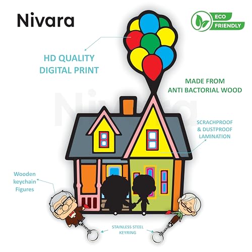 Nivaraprint Up Movie Theme Based Keychain Holder For Couples, Printed Stylish Wooden Keychain For Couples | Gift For Her | Gift For Him | Gift For Girlfriend | Gift For Boyfriend,Multi-Coloured - Image 2