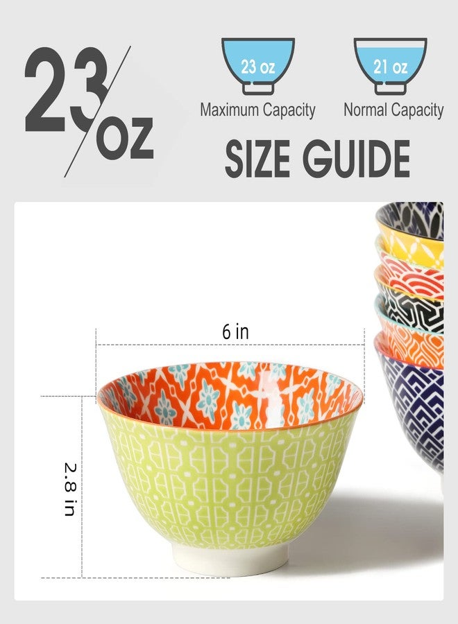 Metahom Ceramic Cereal Bowls, 23 Oz Colorful Soup Bowls, Deep Porcelain Bowl Set for Salad, Dessert, Pasta, Ice Cream,Set of 6 - Image 5