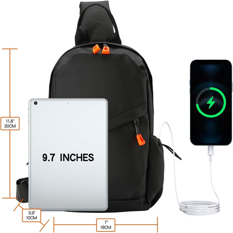 Excefore Sling Crossbody Backpack Bag for Men, Waterproof Lightweight One Strap Sling Bag with External USB Hole Design, Men's Adjustable Sling Shoulder Chest Bag for Travel Cycling Sports and Outdoor, Black - Image 3