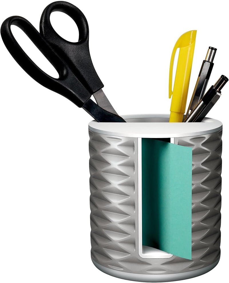 Post It Note Dispenser with Pop-up Notes, White Base with Grey Geometric Pattern, 1 Aqua Splash 3 in. x 3 in. Super Sticky Note Pad, Classroom or Office Supplies - Image 3