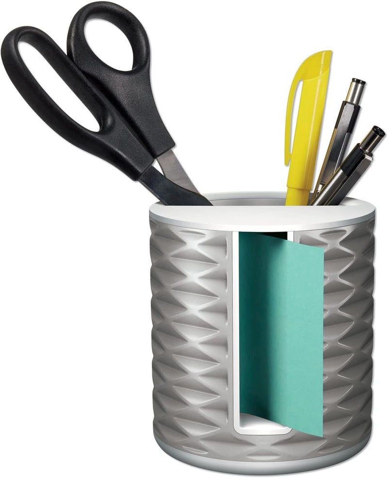 Post It Note Dispenser with Pop-up Notes, White Base with Grey Geometric Pattern, 1 Aqua Splash 3 in. x 3 in. Super Sticky Note Pad, Classroom or Office Supplies - Image 2