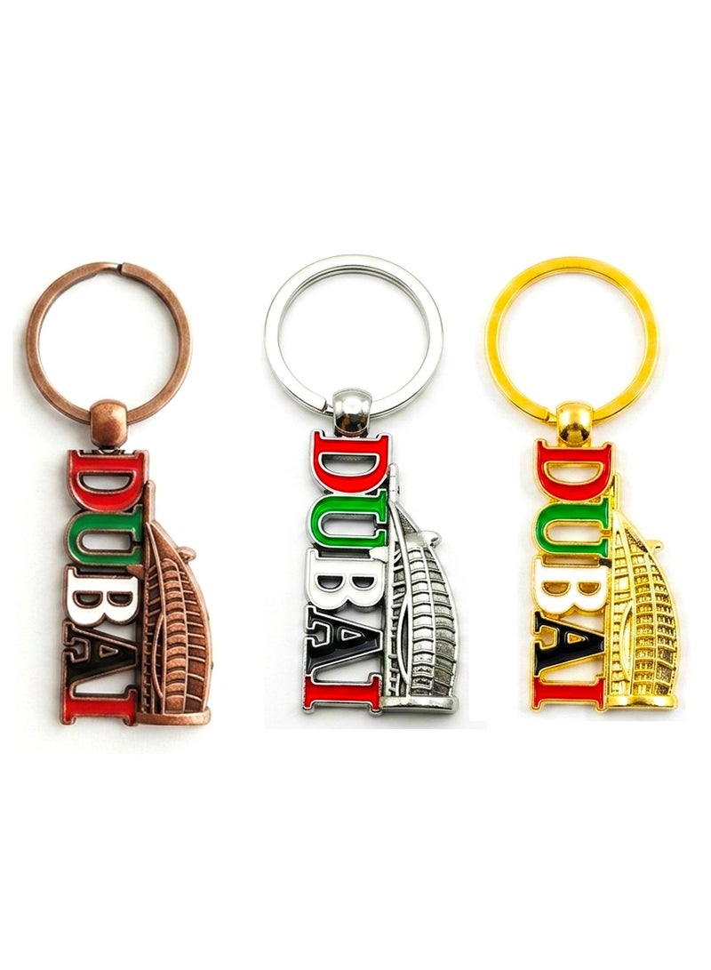 Souvenir Souq KEYCHAIN METAL  DUBAI FONT WITH BURJ AL ARAB 3PCS - Image 1