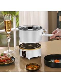 Generic Multifunctional Electric Cooker 2-in-1 Hot Pot & Frying Pan – 750W Non-Stick Portable Cooker with Lid, 2L Stainless Steel, Compact for Dorm, Travel, Office & Small Kitchen Use (White)  - Image 2