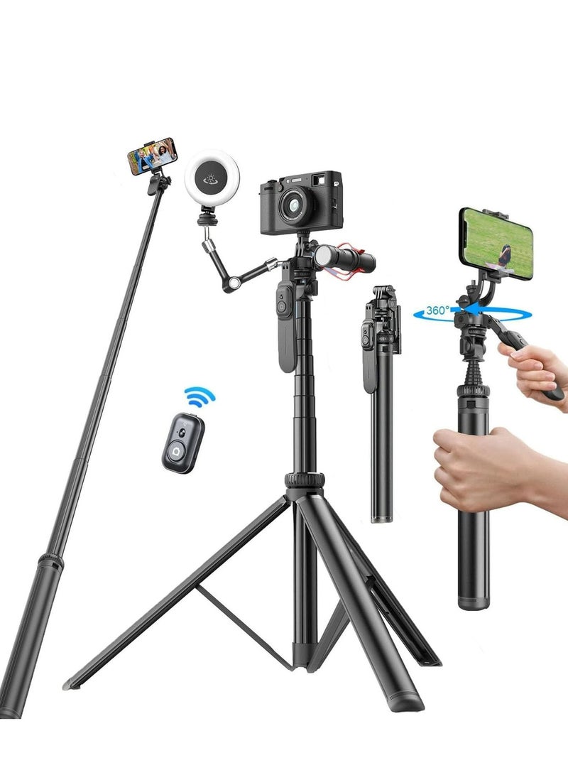 حامل ثلاثي القوائم متعدد الوظائف 78.7 بوصة (حوالي 200) ، مع جهاز تحكم عن بعد لاسلكي بلوتوث ، محمول وقابل للطي ، متوافق مع جميع أنواع الهواتف المحمولة والكاميرات (صامولة 1.4 بوصة) - Image 1