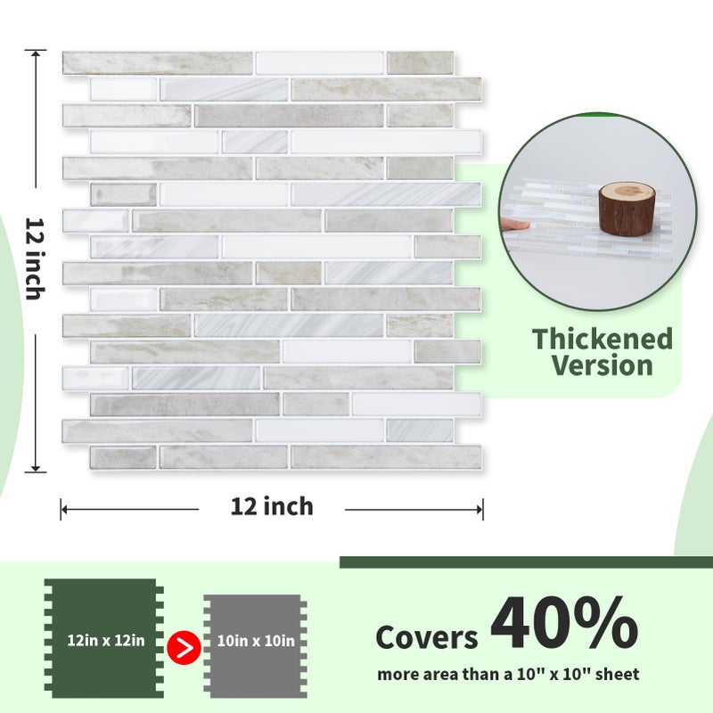 LONGKING 10-Sheet Extra Thick Peel and Stick Backsplash Tiles, Waterproof Kitchen Backsplash Peel and Stick Tile, Self-Adhesive Backsplash for Kitchen, Beige & White - Image 4