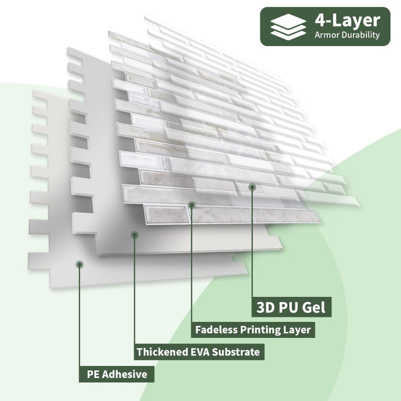 LONGKING 10-Sheet Extra Thick Peel and Stick Backsplash Tiles, Waterproof Kitchen Backsplash Peel and Stick Tile, Self-Adhesive Backsplash for Kitchen, Beige & White - Image 5