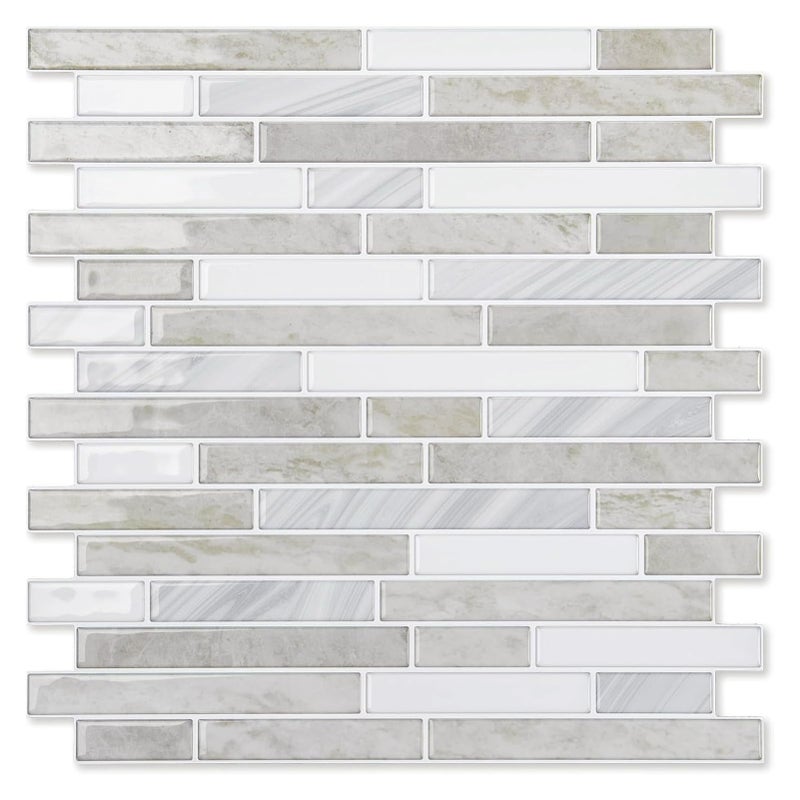 LONGKING 10-Sheet Extra Thick Peel and Stick Backsplash Tiles, Waterproof Kitchen Backsplash Peel and Stick Tile, Self-Adhesive Backsplash for Kitchen, Beige & White - Image 1