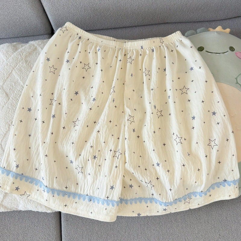 In-Stock Japanese-Style Fresh Lace Padded Plus-Size Women''s Pajamas Spring/Summer Short-Sleeve Little Star Three-Piece Set - Image 5