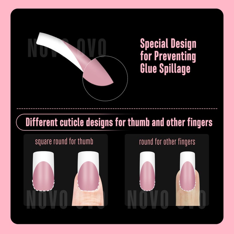 NOVO OVO Halloween Medium Slightly Curved White French Tip Nail Tips BERRY PINK Full Cover for Press on Acrylic, Extra Thick Soft Gel False Nails, Need Builder Gel Top Coat for DIY x 15 Sizes 240 pcs - Image 2