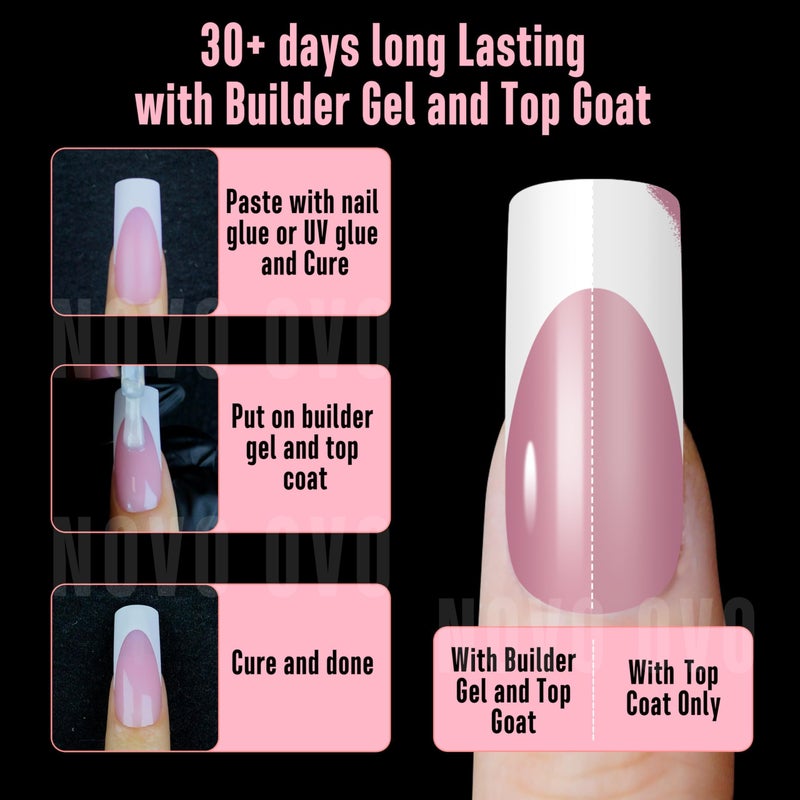 NOVO OVO Halloween Medium Slightly Curved White French Tip Nail Tips BERRY PINK Full Cover for Press on Acrylic, Extra Thick Soft Gel False Nails, Need Builder Gel Top Coat for DIY x 15 Sizes 240 pcs - Image 3