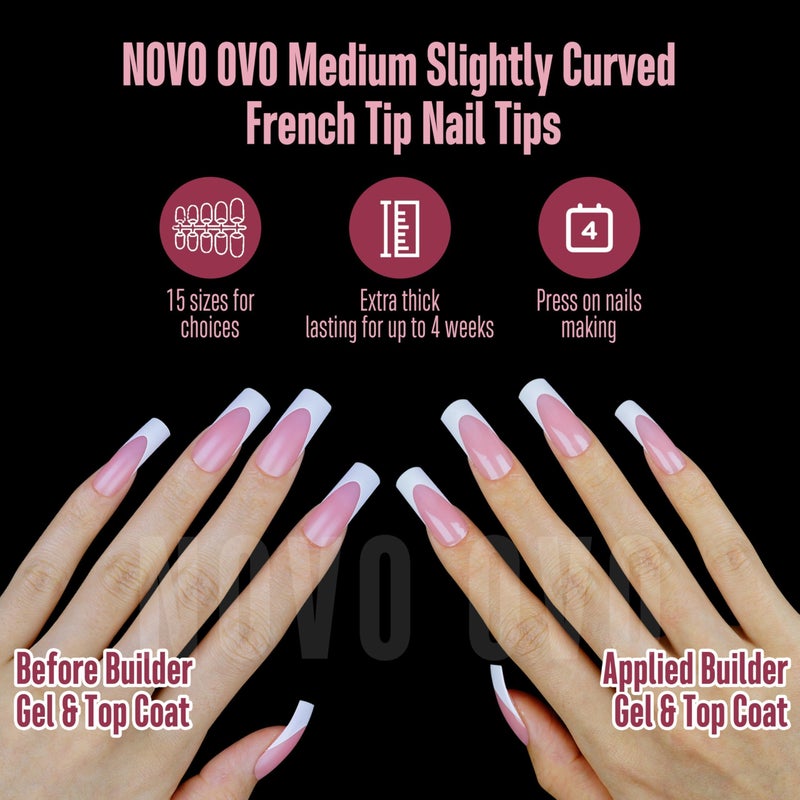 NOVO OVO Halloween Medium Slightly Curved White French Tip Nail Tips BERRY PINK Full Cover for Press on Acrylic, Extra Thick Soft Gel False Nails, Need Builder Gel Top Coat for DIY x 15 Sizes 240 pcs - Image 4