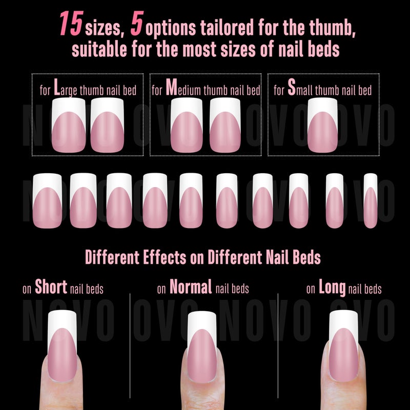 NOVO OVO Halloween Medium Slightly Curved White French Tip Nail Tips BERRY PINK Full Cover for Press on Acrylic, Extra Thick Soft Gel False Nails, Need Builder Gel Top Coat for DIY x 15 Sizes 240 pcs - Image 5