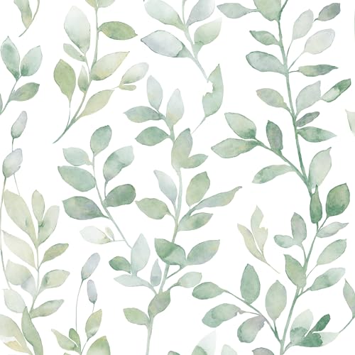 MelunMer Modern Leaf Peel and Stick Wallpaper Boho Green Contact Paper for Cabinets SelfAdhesive Removable Wallpaper for Bedroom Decor Botanical Contact Paper Bathroom Waterproof 787inL173inW - Image 1