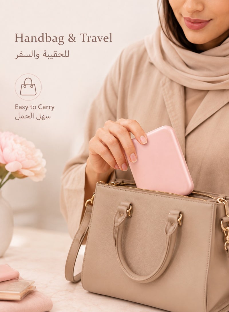 مرآة مكياج صغيرة بإضاءة LED، مرآة جيب بوجهين وتكبير 1X/3X، قابلة للطي ومحمولة باليد للسفر والحقيبة والمكياج اليومي، وردي - Image 4