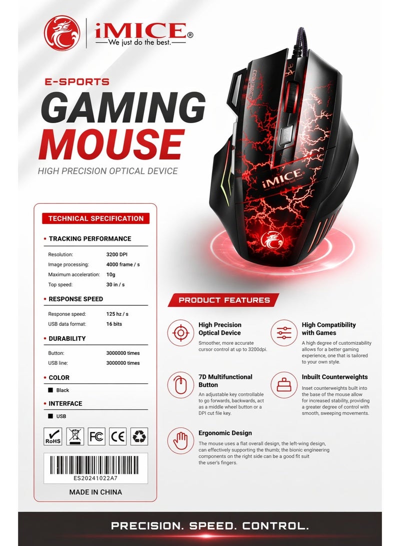 IMICE A7 Gaming Mouse – Ergonomic RGB Wired Mouse with Adjustable DPI for PC & Laptop - Image 3