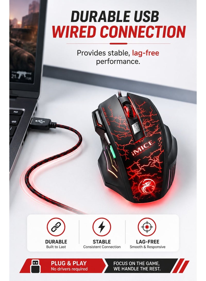 IMICE A7 Gaming Mouse – Ergonomic RGB Wired Mouse with Adjustable DPI for PC & Laptop - Image 2