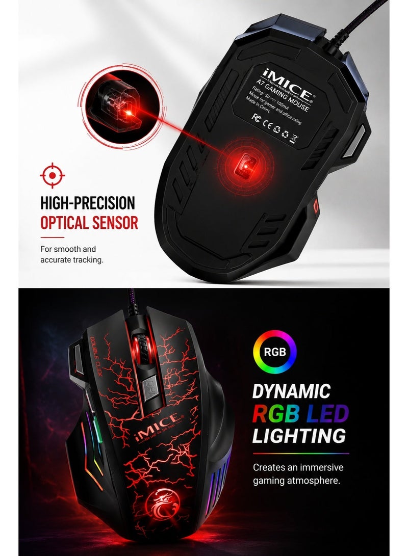 IMICE A7 Gaming Mouse – Ergonomic RGB Wired Mouse with Adjustable DPI for PC & Laptop - Image 4